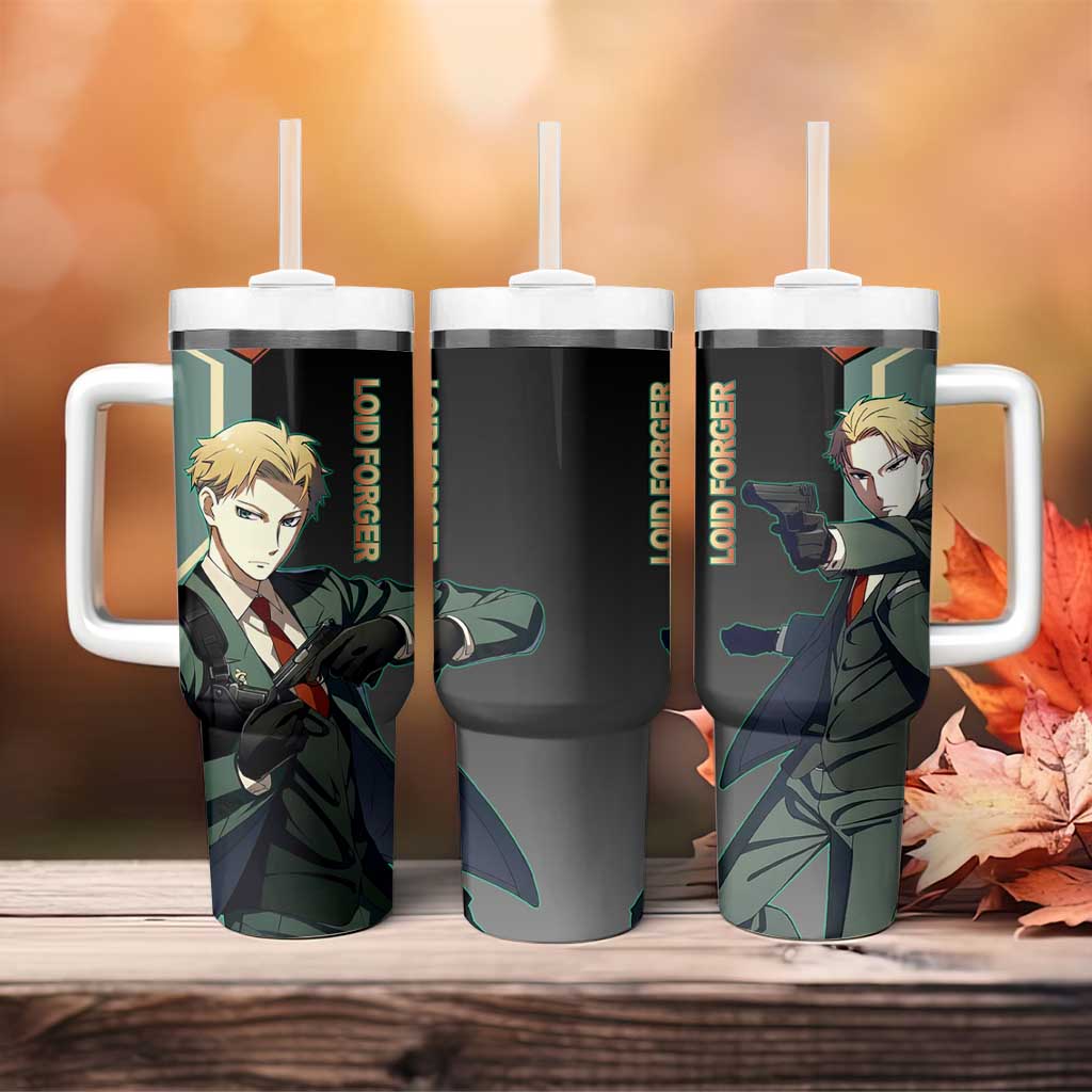 Loid Forger Spy x Family Green and Black Theme Tumbler With Handle with Gun Pose and Sharp Agent Style Design - The Mazicc