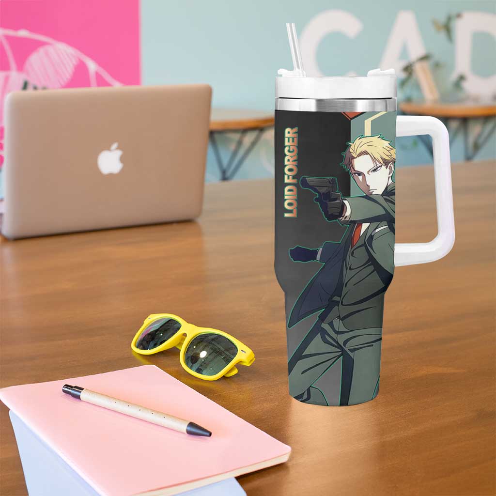 Loid Forger Spy x Family Green and Black Theme Tumbler With Handle with Gun Pose and Sharp Agent Style Design - The Mazicc