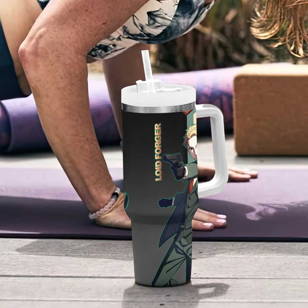Loid Forger Spy x Family Green and Black Theme Tumbler With Handle with Gun Pose and Sharp Agent Style Design - The Mazicc