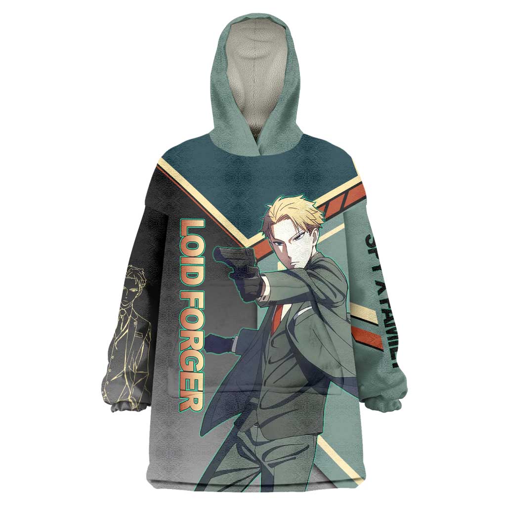 Loid Forger Spy x Family Green and Black Theme Wearable Blanket Hoodie with Gun Pose and Sharp Agent Style Design - The Mazicc