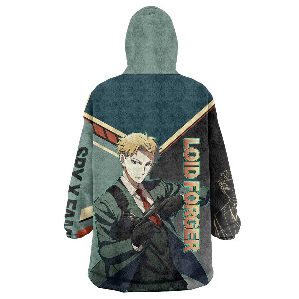 Loid Forger Spy x Family Green and Black Theme Wearable Blanket Hoodie with Gun Pose and Sharp Agent Style Design - The Mazicc