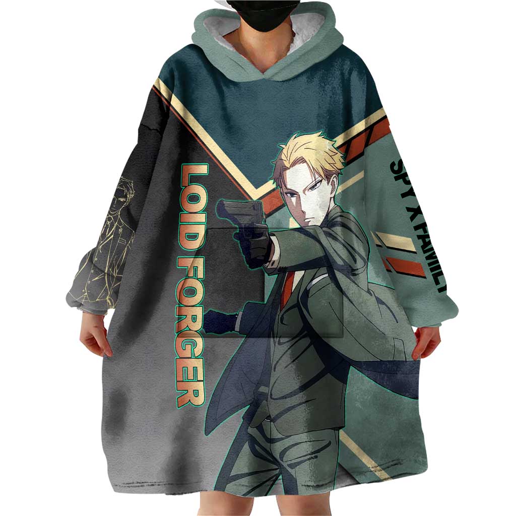 Loid Forger Spy x Family Green and Black Theme Wearable Blanket Hoodie with Gun Pose and Sharp Agent Style Design - The Mazicc