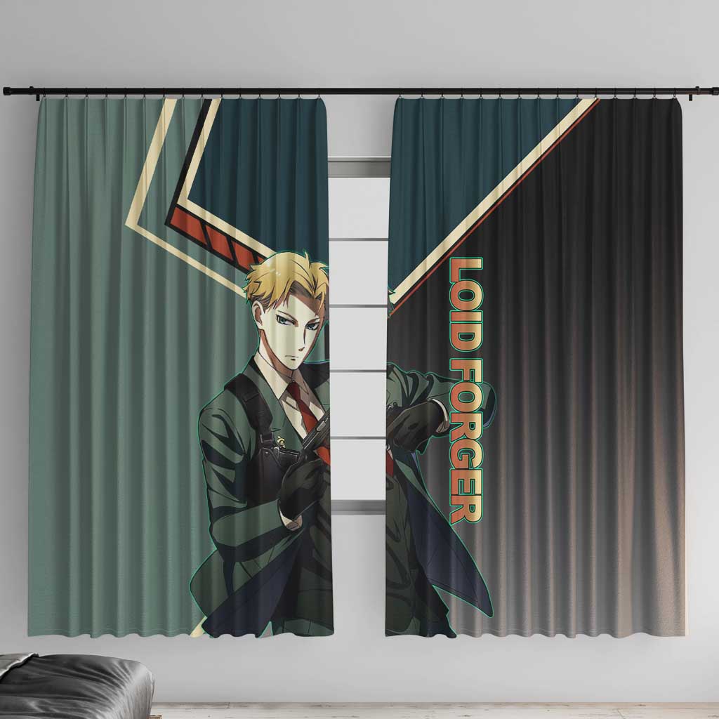 Loid Forger Spy x Family Green and Black Theme Window Curtain with Gun Pose and Sharp Agent Style Design - The Mazicc