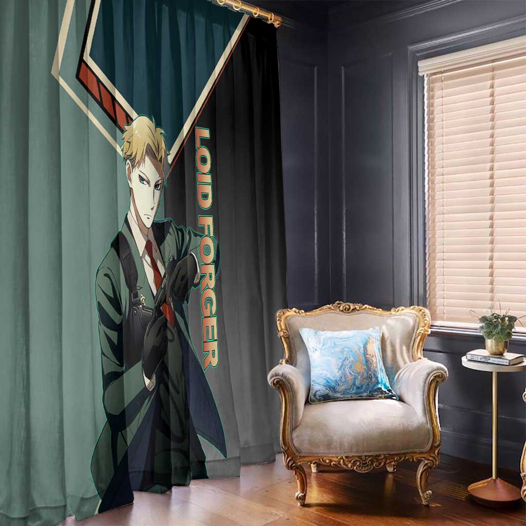 Loid Forger Spy x Family Green and Black Theme Window Curtain with Gun Pose and Sharp Agent Style Design - The Mazicc