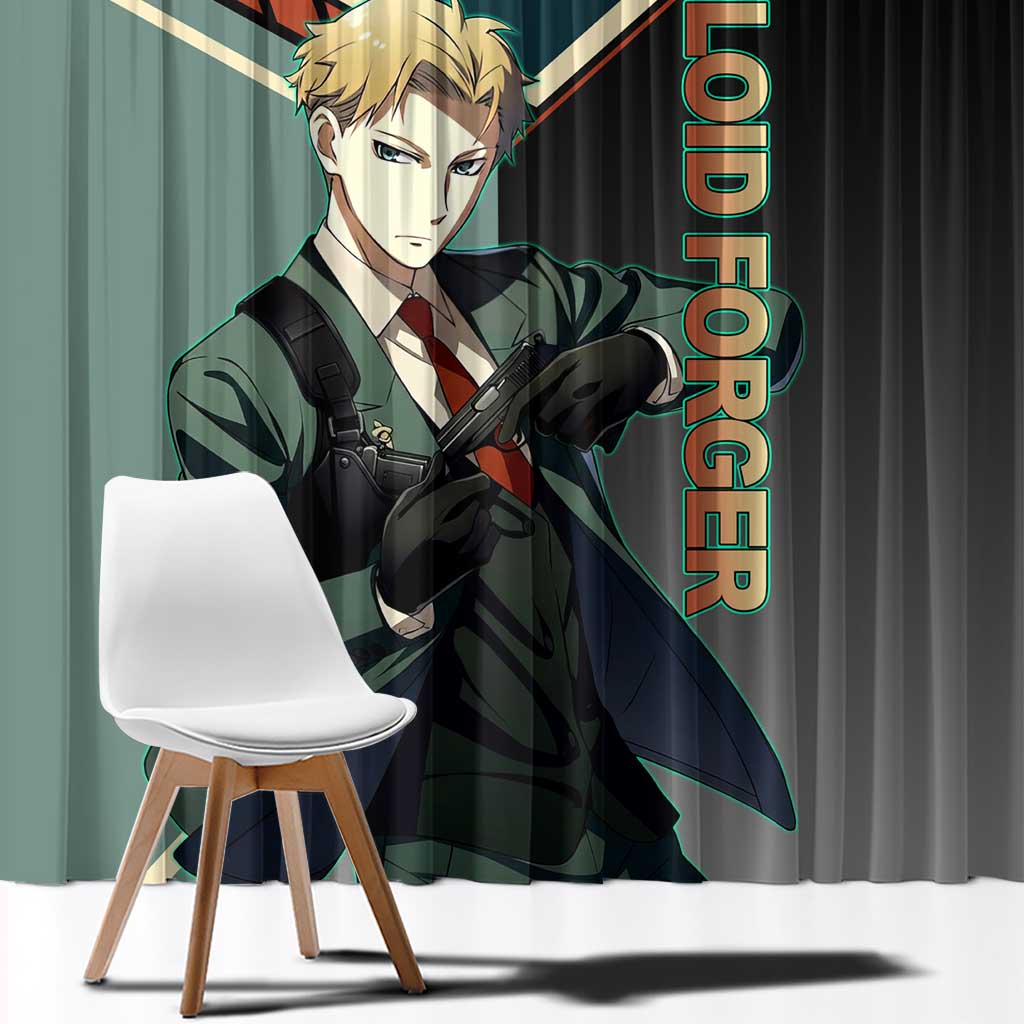 Loid Forger Spy x Family Green and Black Theme Window Curtain with Gun Pose and Sharp Agent Style Design - The Mazicc