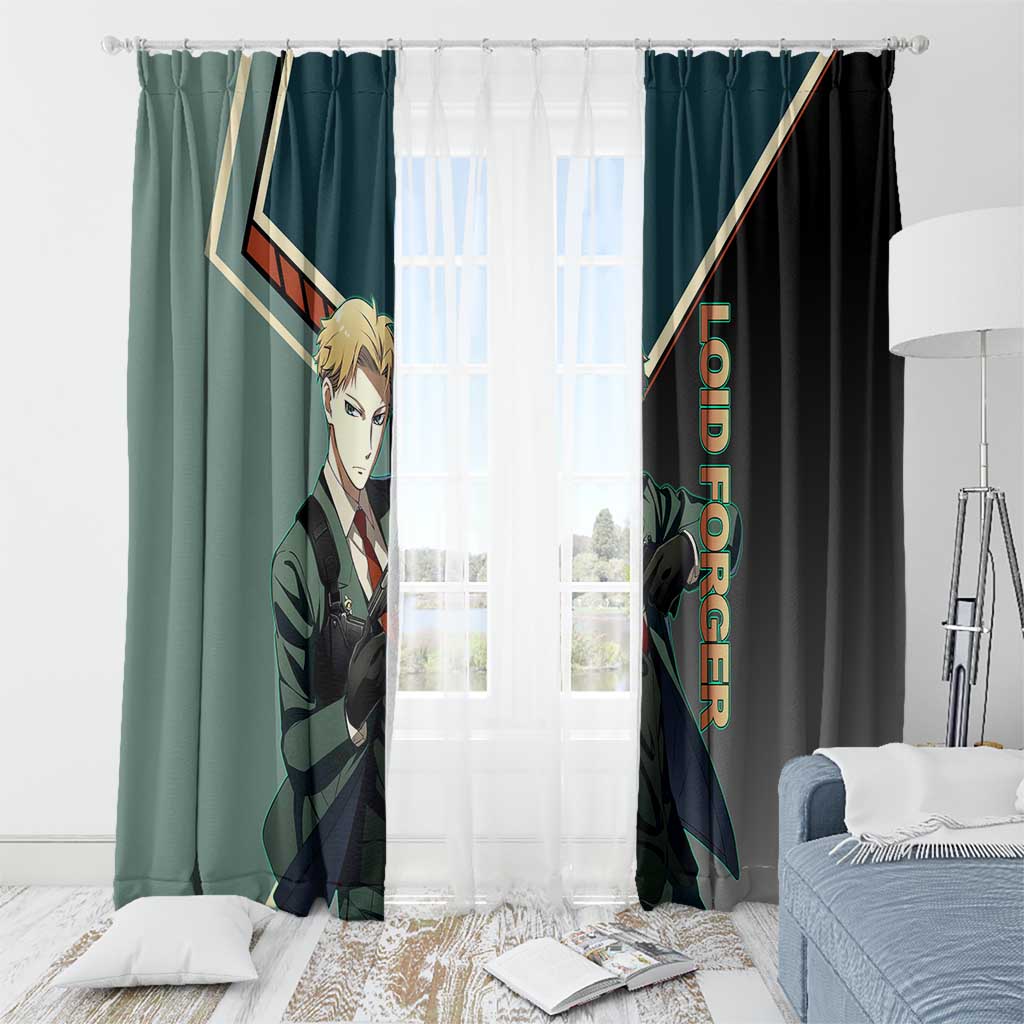 Loid Forger Spy x Family Green and Black Theme Window Curtain with Gun Pose and Sharp Agent Style Design - The Mazicc