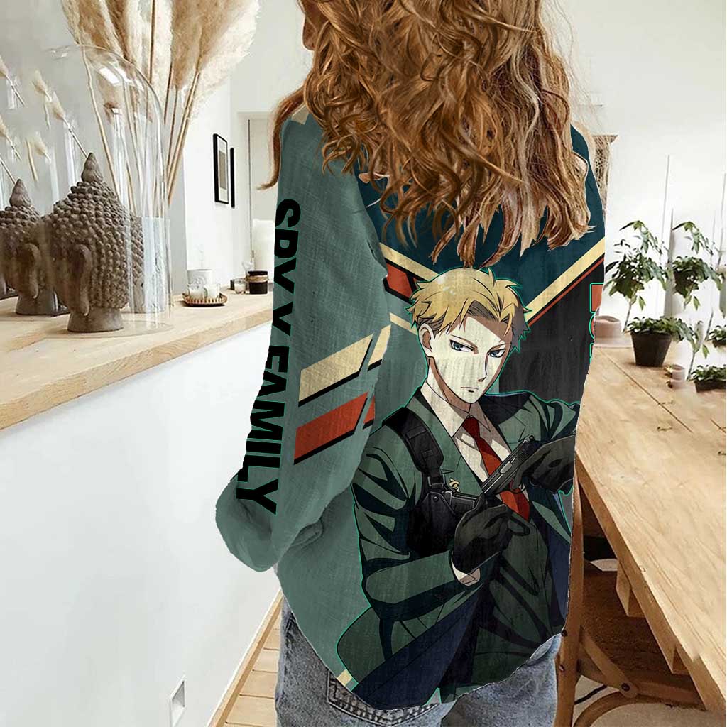 Loid Forger Spy x Family Green and Black Theme Women Casual Shirt with Gun Pose and Sharp Agent Style Design - The Mazicc