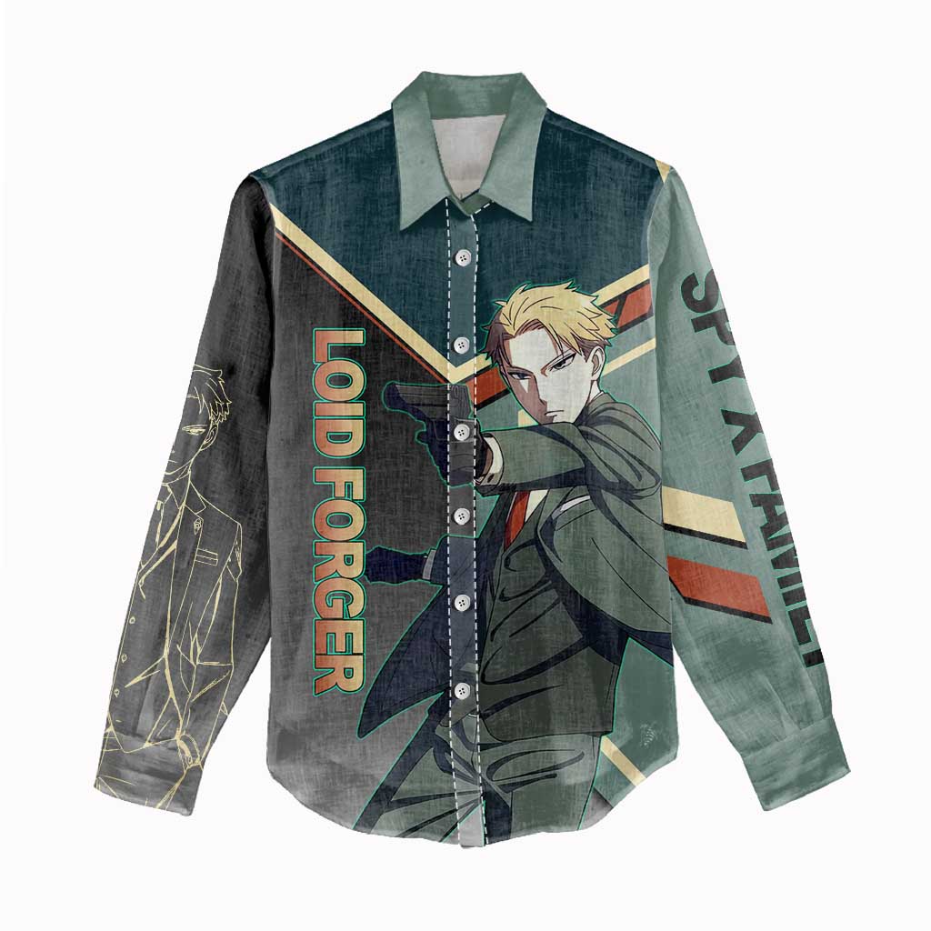 Loid Forger Spy x Family Green and Black Theme Women Casual Shirt with Gun Pose and Sharp Agent Style Design - The Mazicc