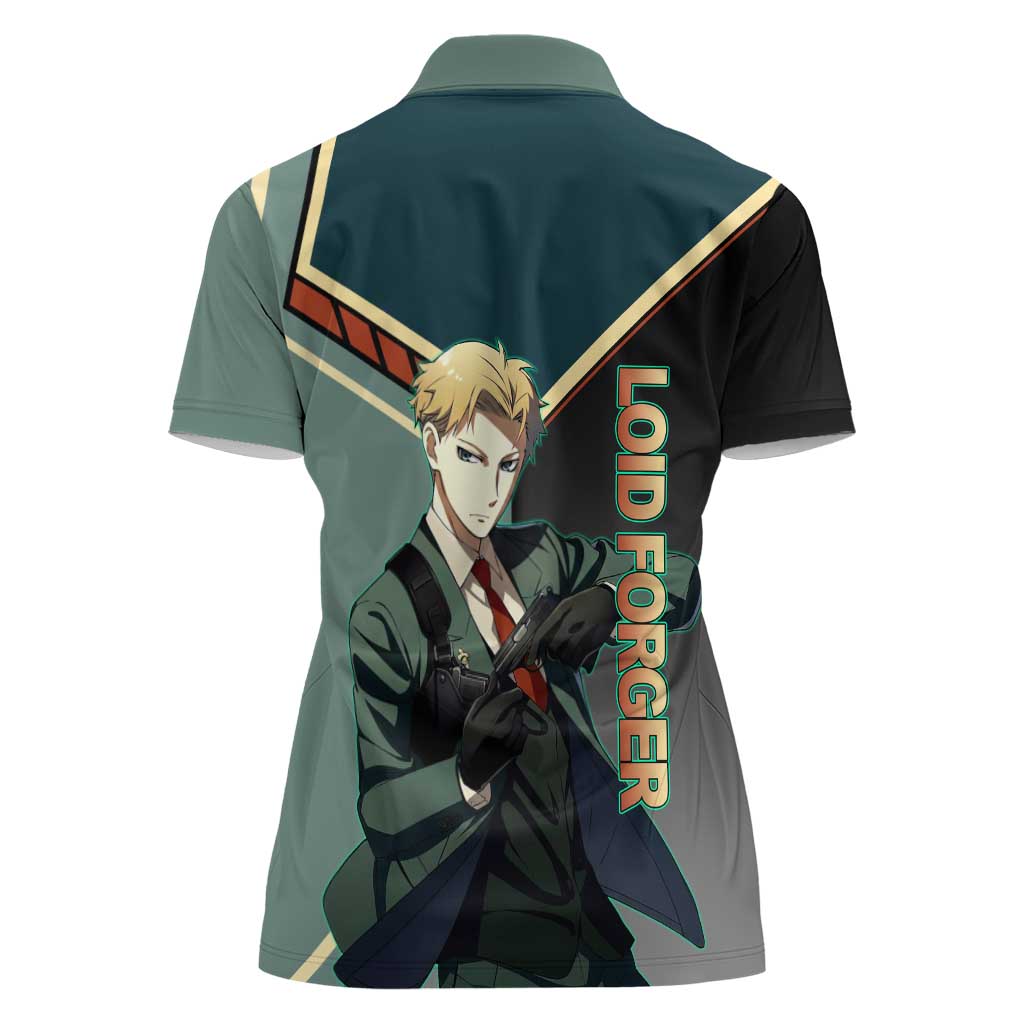 Loid Forger Spy x Family Green and Black Theme Women Polo Shirt with Gun Pose and Sharp Agent Style Design - The Mazicc