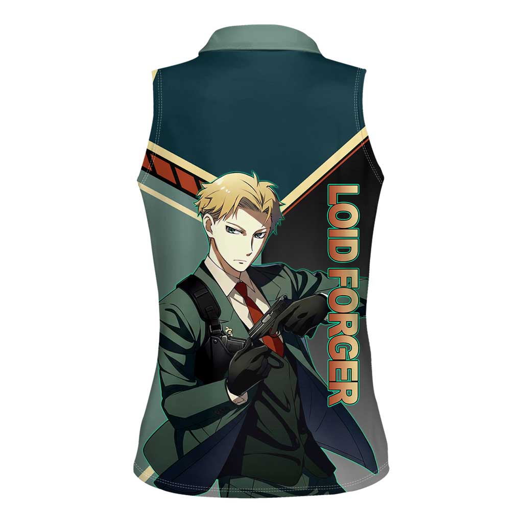 Loid Forger Spy x Family Green and Black Theme Women Sleeveless Polo Shirt with Gun Pose and Sharp Agent Style Design - The Mazicc