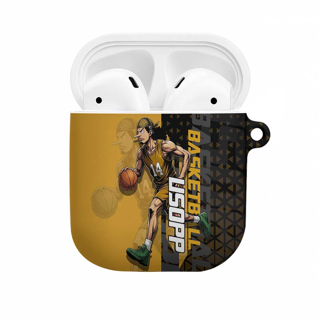 Usopp One Piece Basketball Theme Yellow and Black Design AirPods Case with Sniper Emblem and Action Pose - The Mazicc