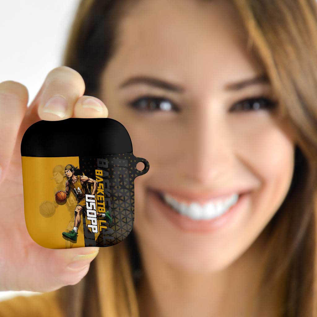 Usopp One Piece Basketball Theme Yellow and Black Design AirPods Case with Sniper Emblem and Action Pose - The Mazicc