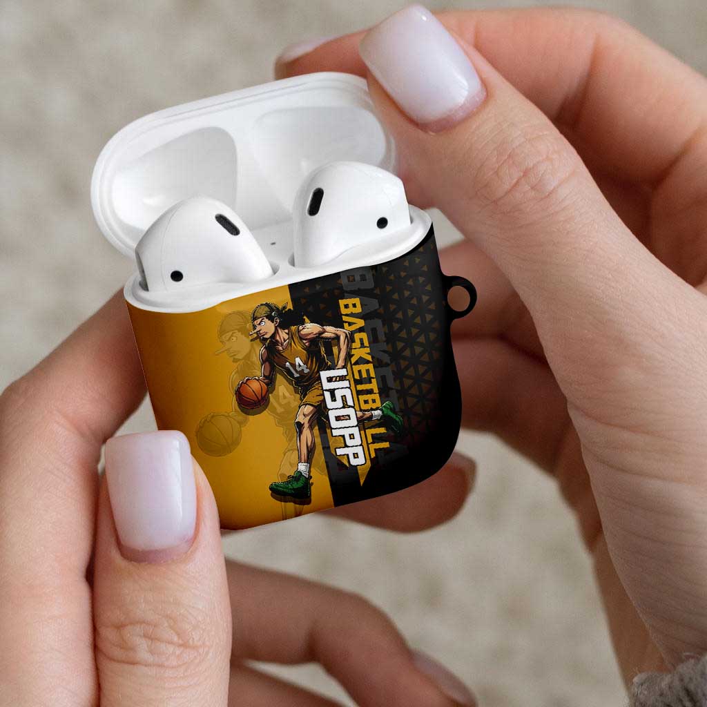 Usopp One Piece Basketball Theme Yellow and Black Design AirPods Case with Sniper Emblem and Action Pose - The Mazicc