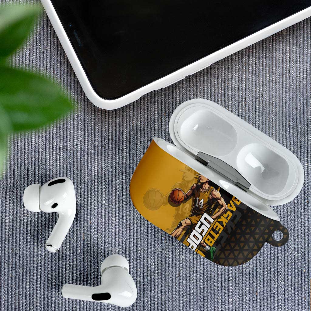 Usopp One Piece Basketball Theme Yellow and Black Design AirPods Case with Sniper Emblem and Action Pose - The Mazicc