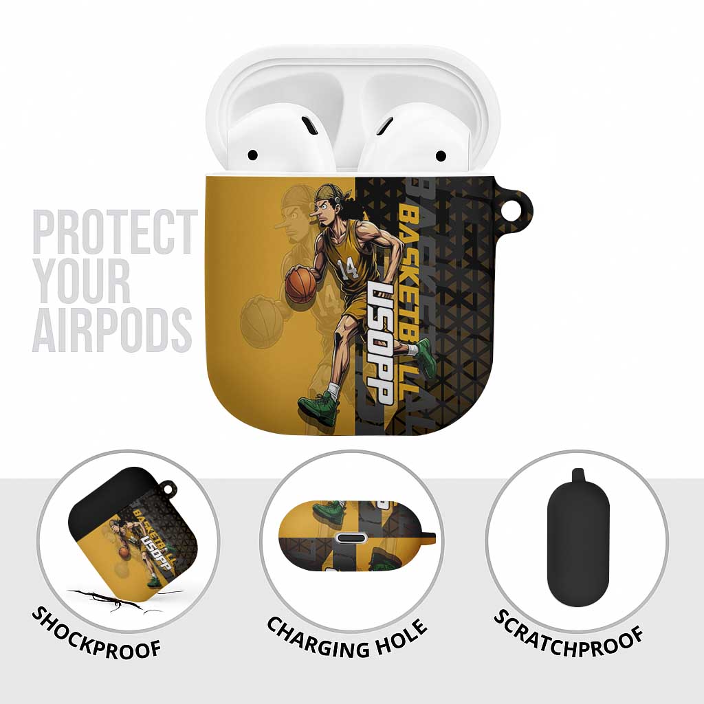 Usopp One Piece Basketball Theme Yellow and Black Design AirPods Case with Sniper Emblem and Action Pose - The Mazicc