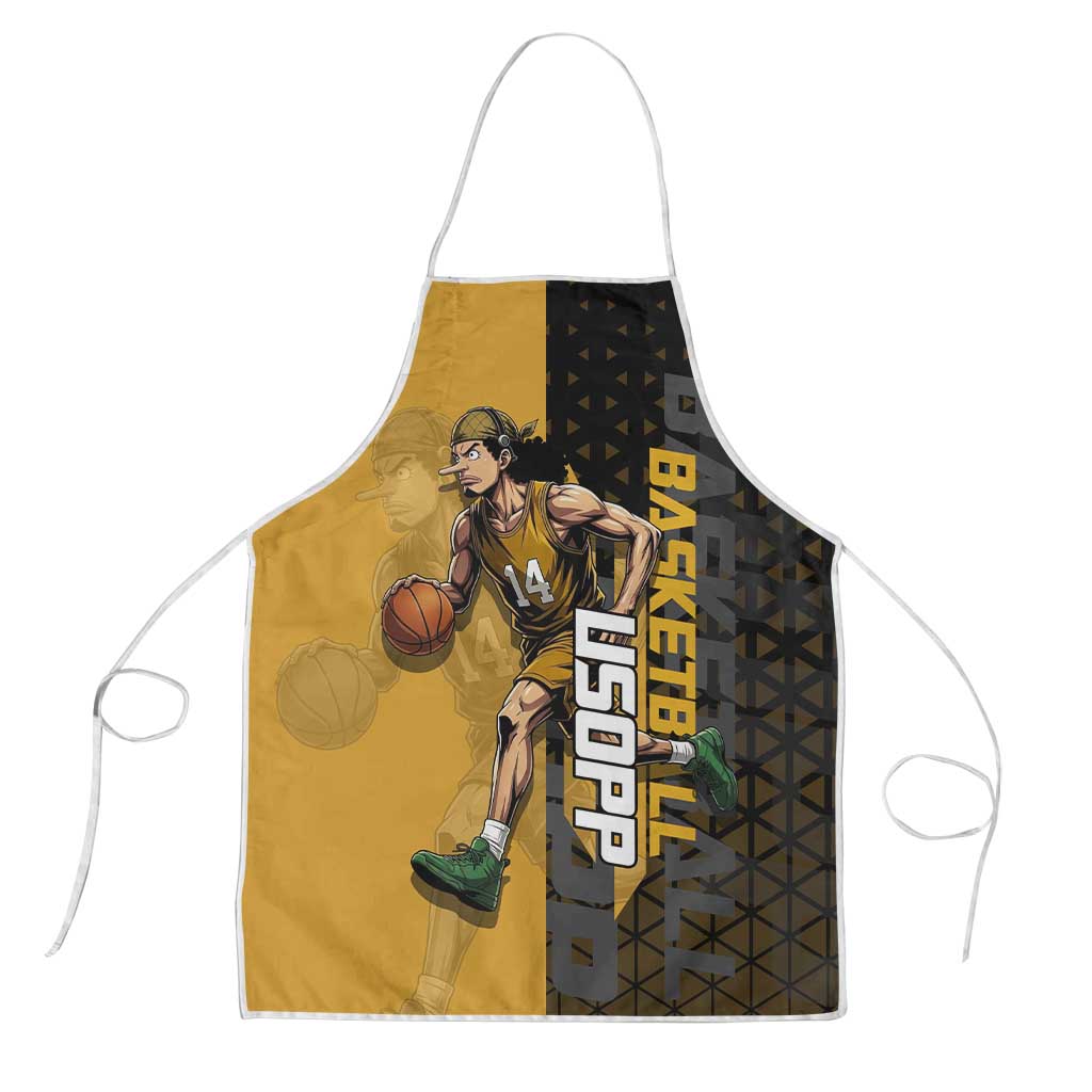 Usopp One Piece Basketball Theme Yellow and Black Design Apron with Sniper Emblem and Action Pose - The Mazicc