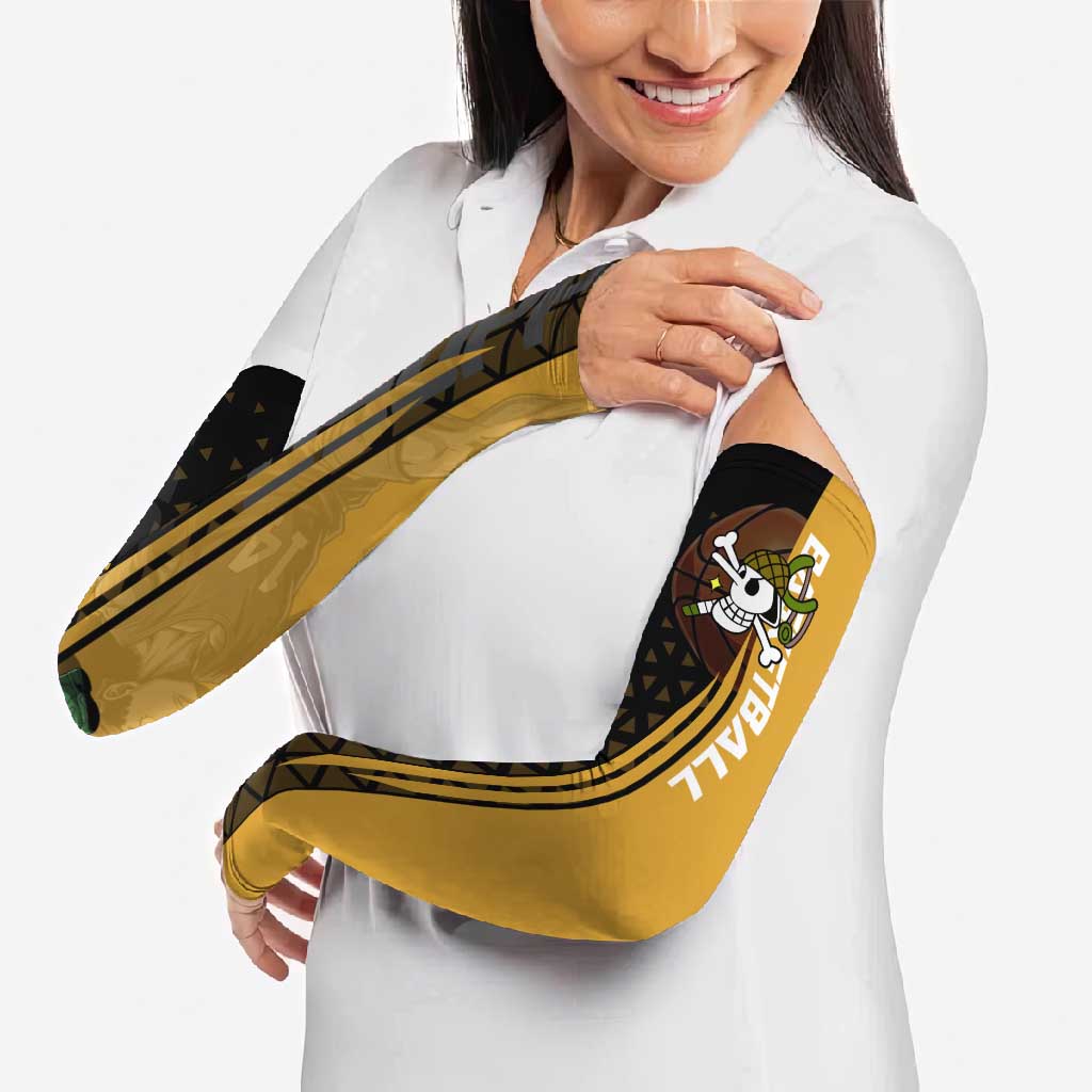 Usopp One Piece Basketball Theme Yellow and Black Design Arm Sleeves with Sniper Emblem and Action Pose - The Mazicc