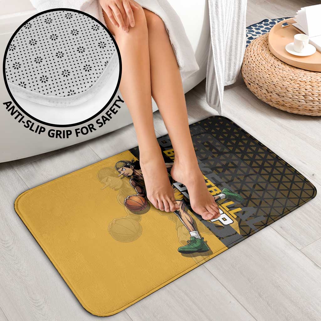 Usopp One Piece Basketball Theme Yellow and Black Design Bathroom Set with Sniper Emblem and Action Pose - The Mazicc