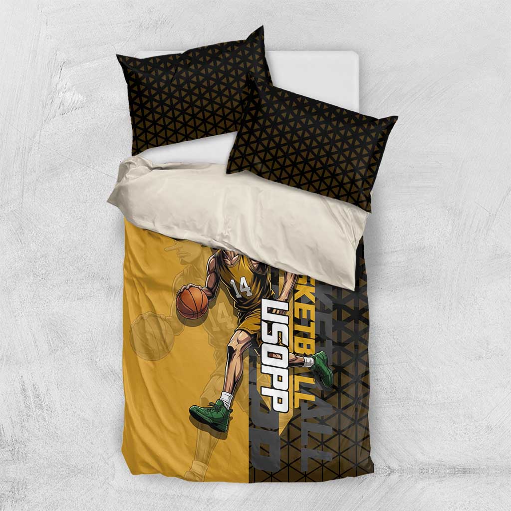 Usopp One Piece Basketball Theme Yellow and Black Design Bedding Set with Sniper Emblem and Action Pose - The Mazicc