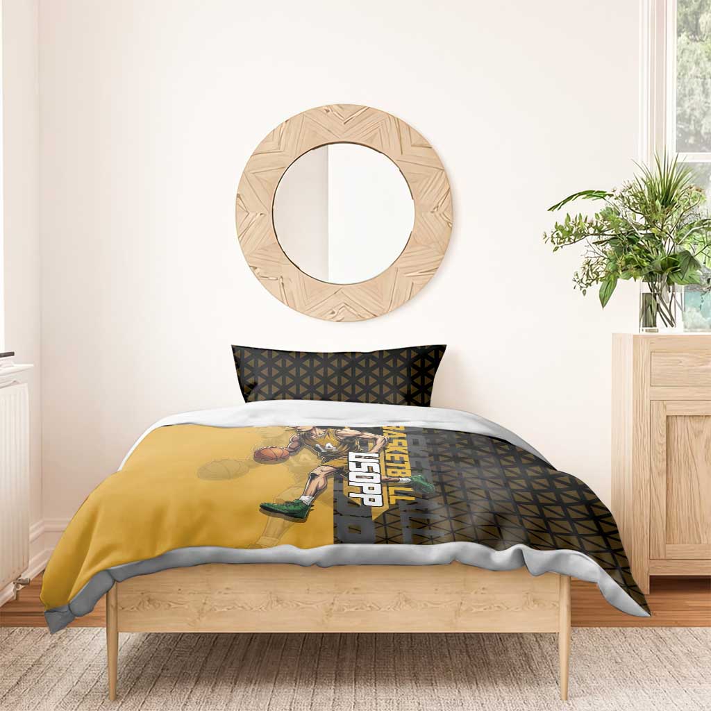 Usopp One Piece Basketball Theme Yellow and Black Design Bedding Set with Sniper Emblem and Action Pose - The Mazicc