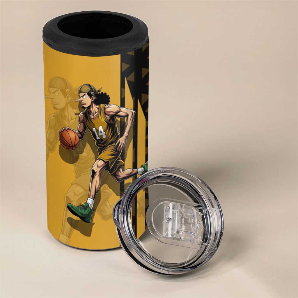Usopp One Piece Basketball Theme Yellow and Black Design 4 in 1 Can Cooler Tumbler with Sniper Emblem and Action Pose - The Mazicc
