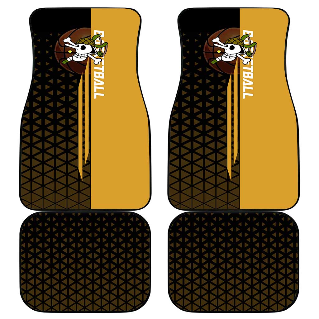 Usopp One Piece Basketball Theme Yellow and Black Design Car Mats with Sniper Emblem and Action Pose - The Mazicc