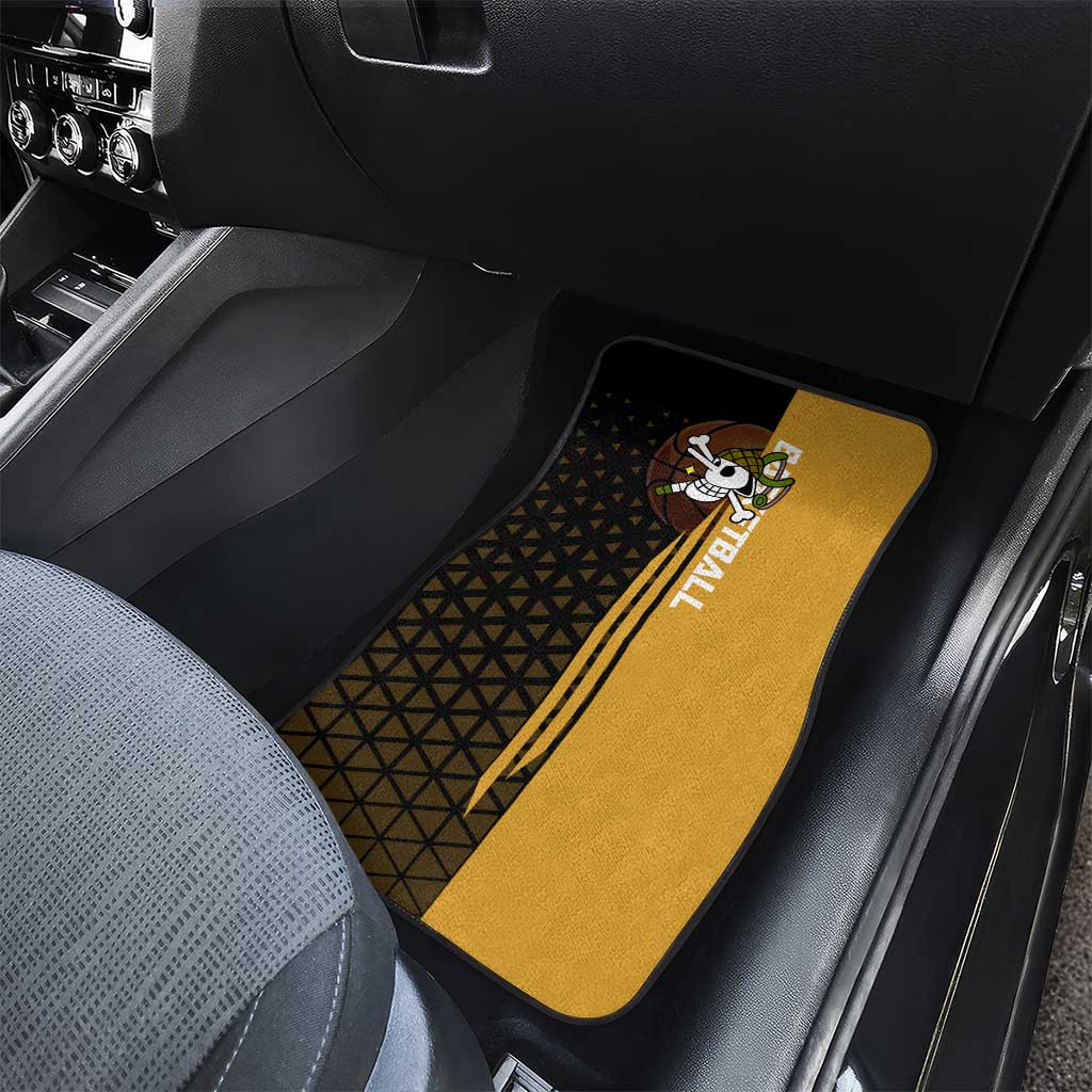 Usopp One Piece Basketball Theme Yellow and Black Design Car Mats with Sniper Emblem and Action Pose - The Mazicc
