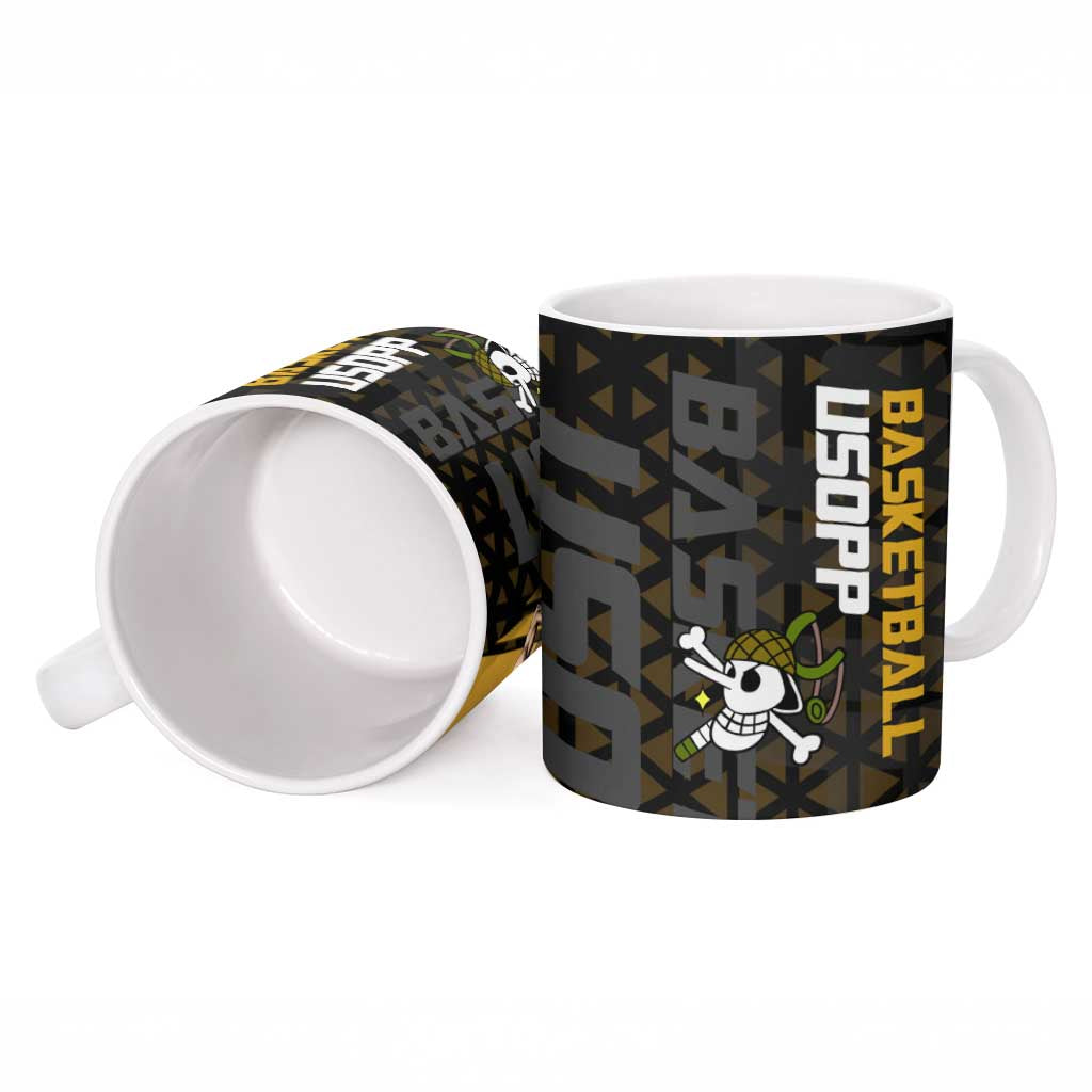 Usopp One Piece Basketball Theme Yellow and Black Design Ceramic Mug with Sniper Emblem and Action Pose - The Mazicc