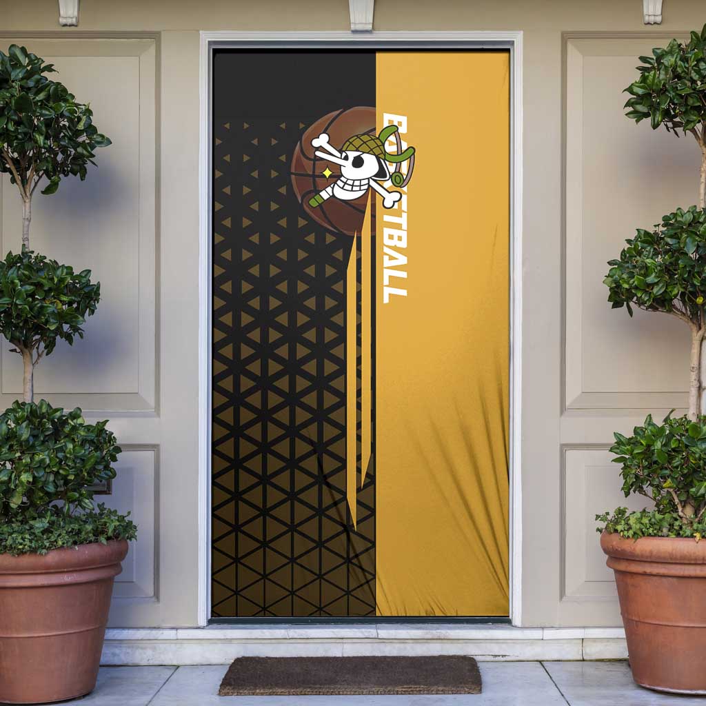 Usopp One Piece Basketball Theme Yellow and Black Design Door Cover with Sniper Emblem and Action Pose - The Mazicc