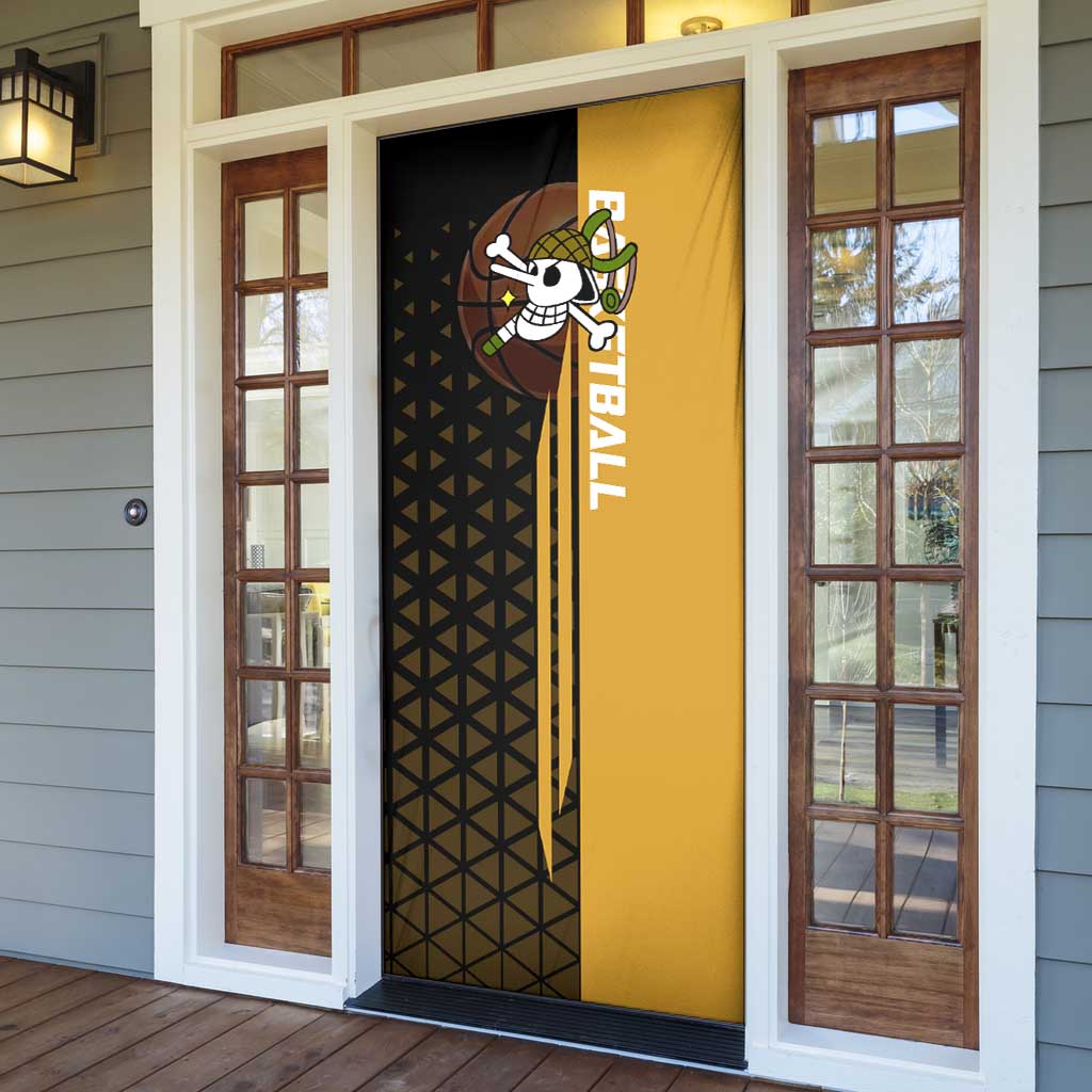 Usopp One Piece Basketball Theme Yellow and Black Design Door Cover with Sniper Emblem and Action Pose - The Mazicc