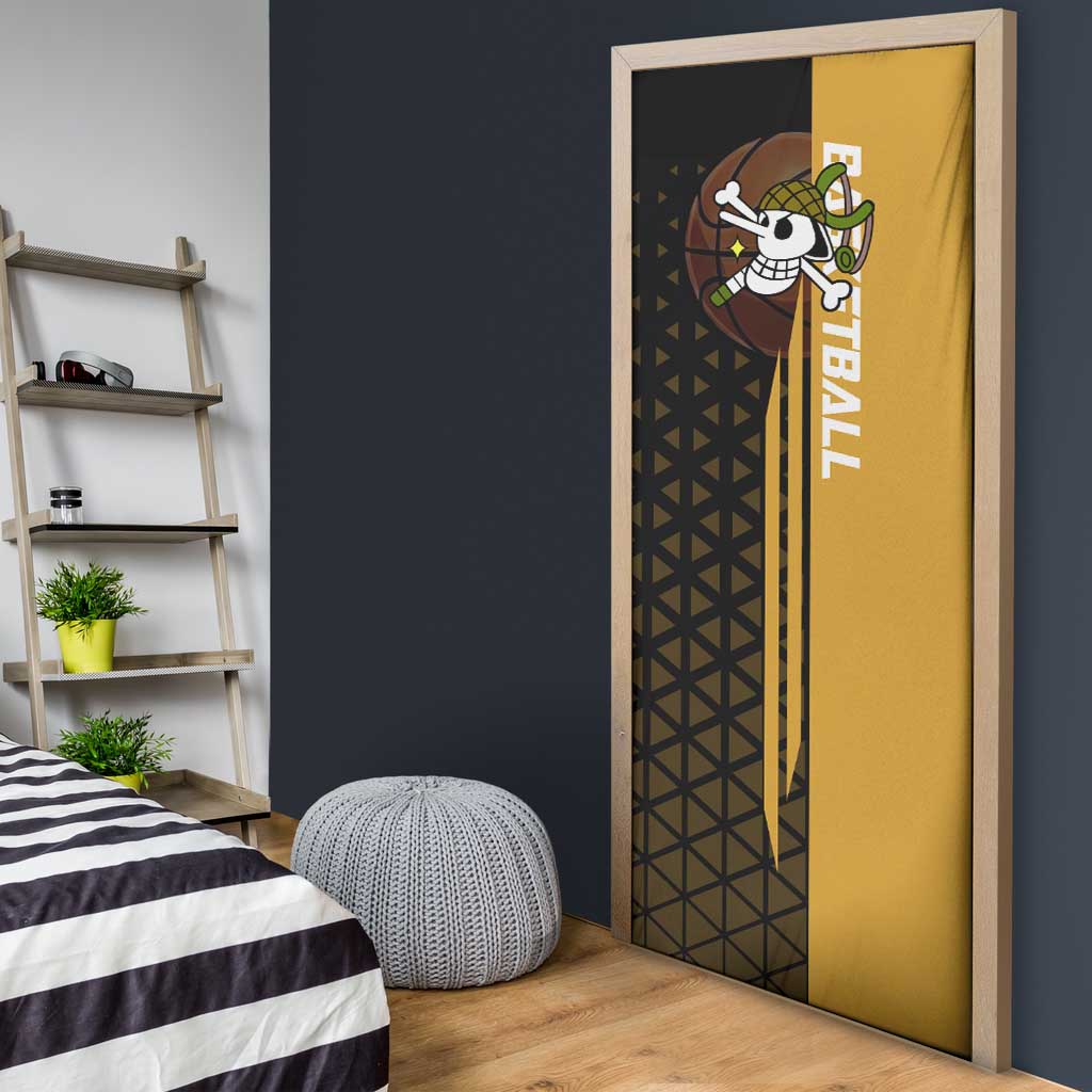 Usopp One Piece Basketball Theme Yellow and Black Design Door Cover with Sniper Emblem and Action Pose - The Mazicc