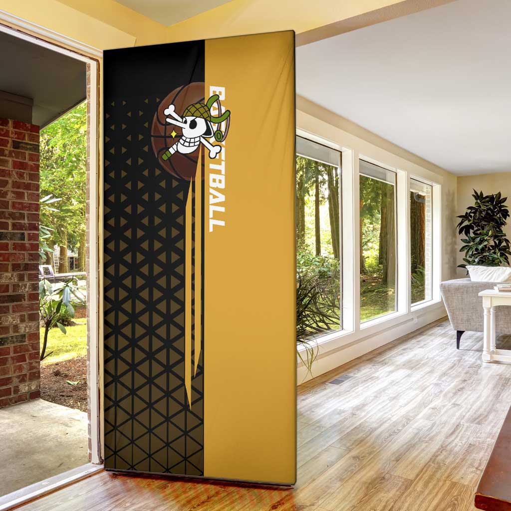 Usopp One Piece Basketball Theme Yellow and Black Design Door Cover with Sniper Emblem and Action Pose - The Mazicc