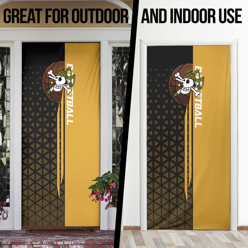 Usopp One Piece Basketball Theme Yellow and Black Design Door Cover with Sniper Emblem and Action Pose - The Mazicc