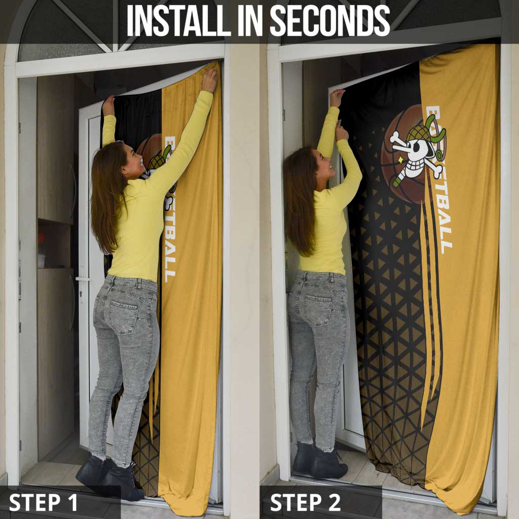 Usopp One Piece Basketball Theme Yellow and Black Design Door Cover with Sniper Emblem and Action Pose - The Mazicc