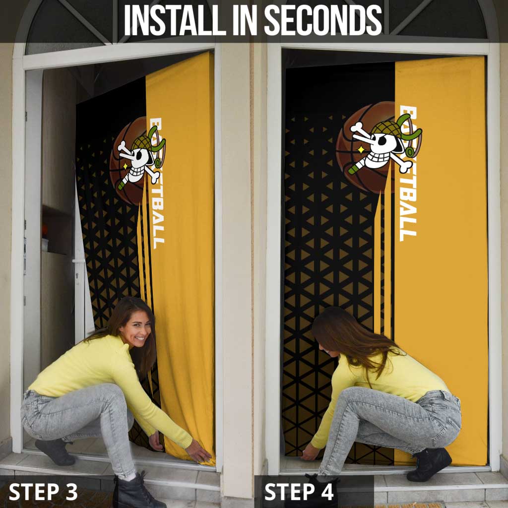 Usopp One Piece Basketball Theme Yellow and Black Design Door Cover with Sniper Emblem and Action Pose - The Mazicc
