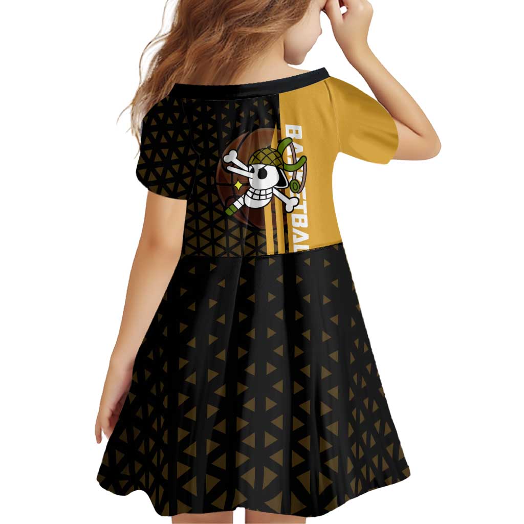 Usopp One Piece Basketball Theme Yellow and Black Design Family Matching Mermaid Dress and Hawaiian Shirt with Sniper Emblem and Action Pose