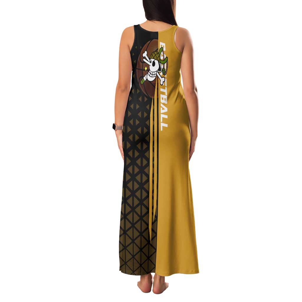 Usopp One Piece Basketball Theme Yellow and Black Design Family Matching Tank Maxi Dress and Hawaiian Shirt with Sniper Emblem and Action Pose