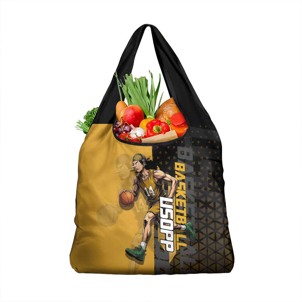Usopp One Piece Basketball Theme Yellow and Black Design Grocery Bag with Sniper Emblem and Action Pose - The Mazicc