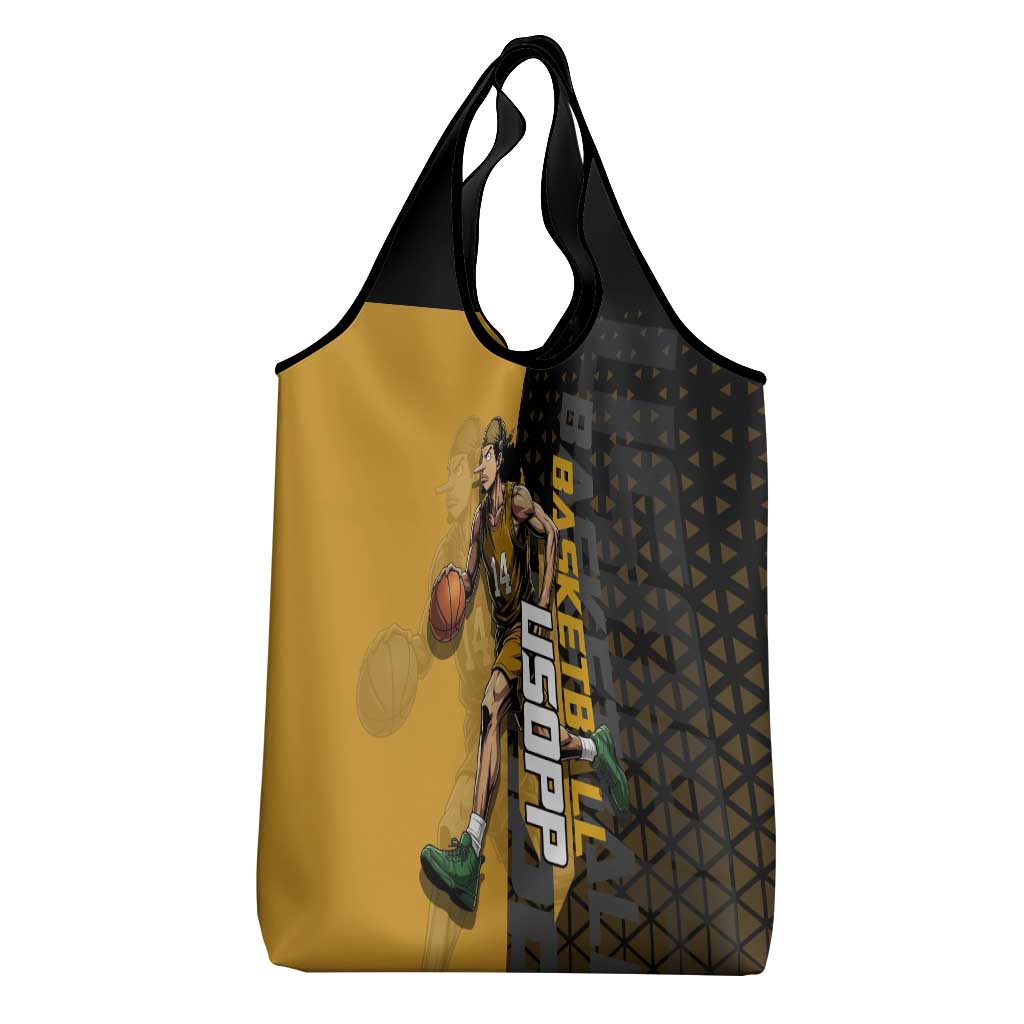 Usopp One Piece Basketball Theme Yellow and Black Design Grocery Bag with Sniper Emblem and Action Pose - The Mazicc