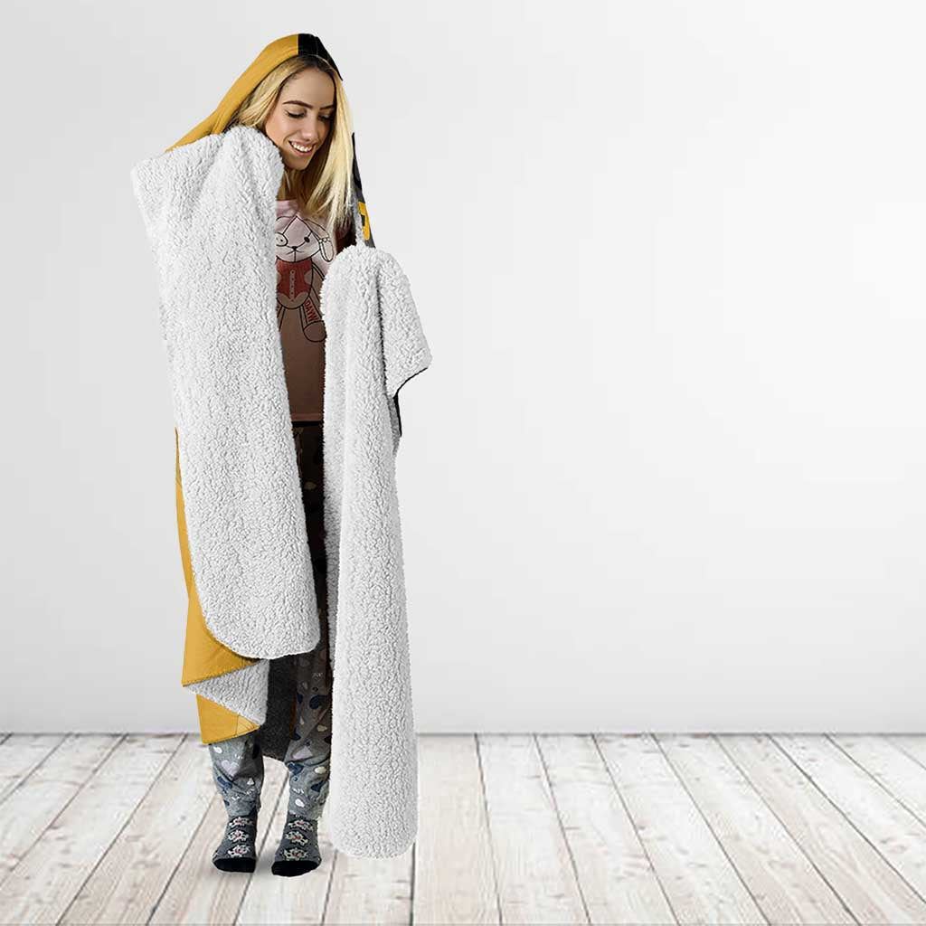 Usopp One Piece Basketball Theme Yellow and Black Design Hooded Blanket with Sniper Emblem and Action Pose - The Mazicc