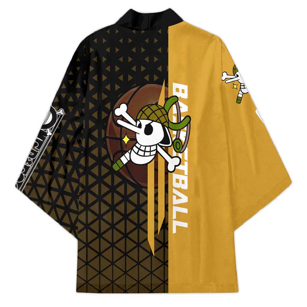 Usopp One Piece Basketball Theme Yellow and Black Design Kimono with Sniper Emblem and Action Pose - The Mazicc