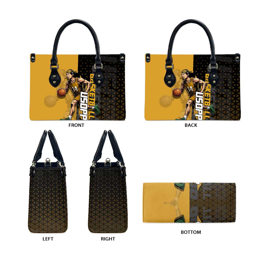 Usopp One Piece Basketball Theme Yellow and Black Design Leather Bag with Sniper Emblem and Action Pose - The Mazicc