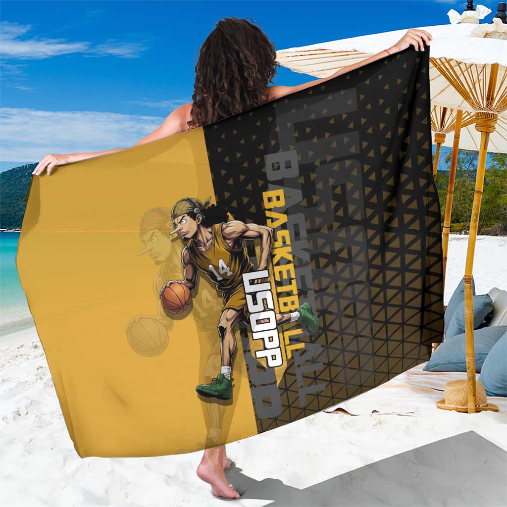 Usopp One Piece Basketball Theme Yellow and Black Design Sarong with Sniper Emblem and Action Pose - The Mazicc