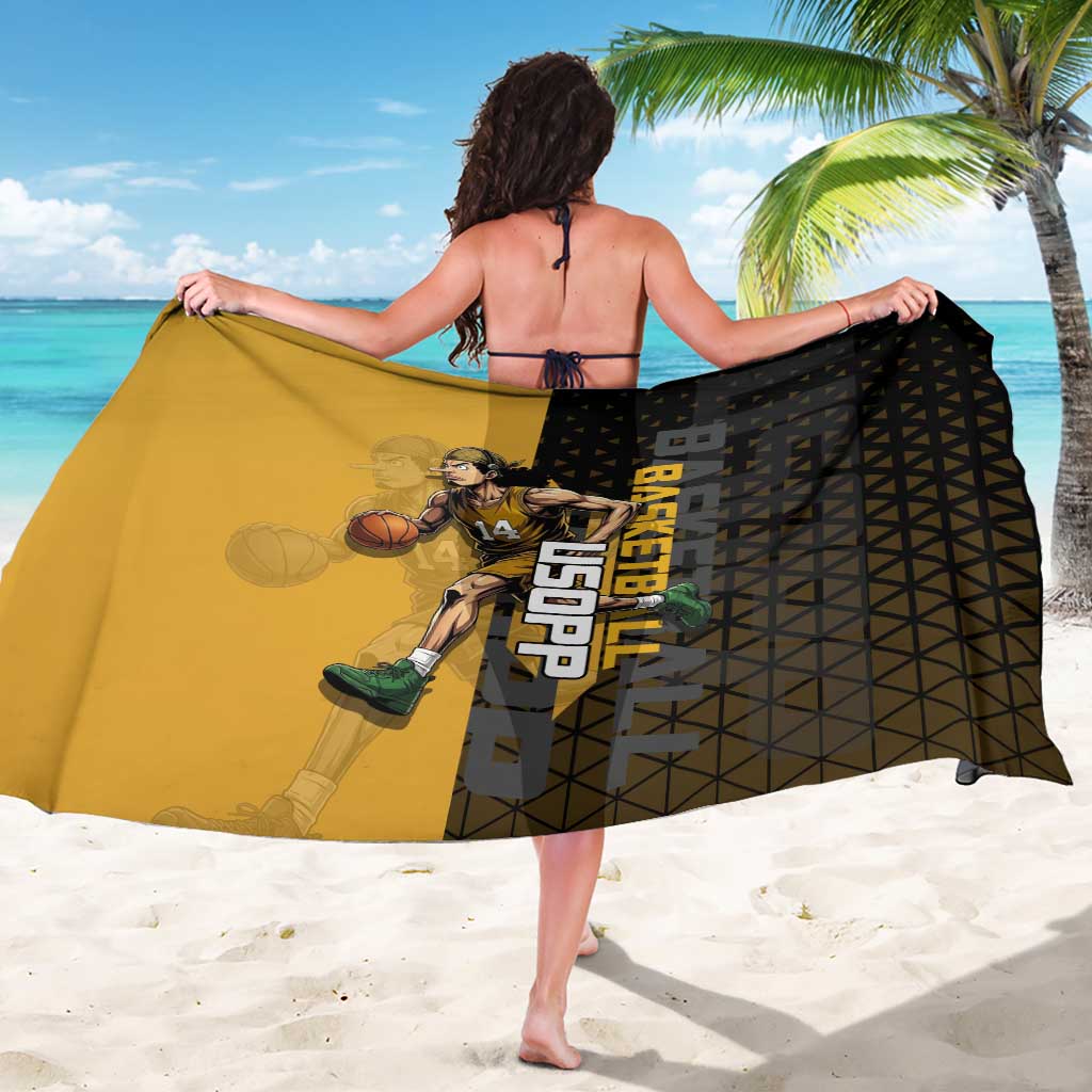 Usopp One Piece Basketball Theme Yellow and Black Design Sarong with Sniper Emblem and Action Pose - The Mazicc