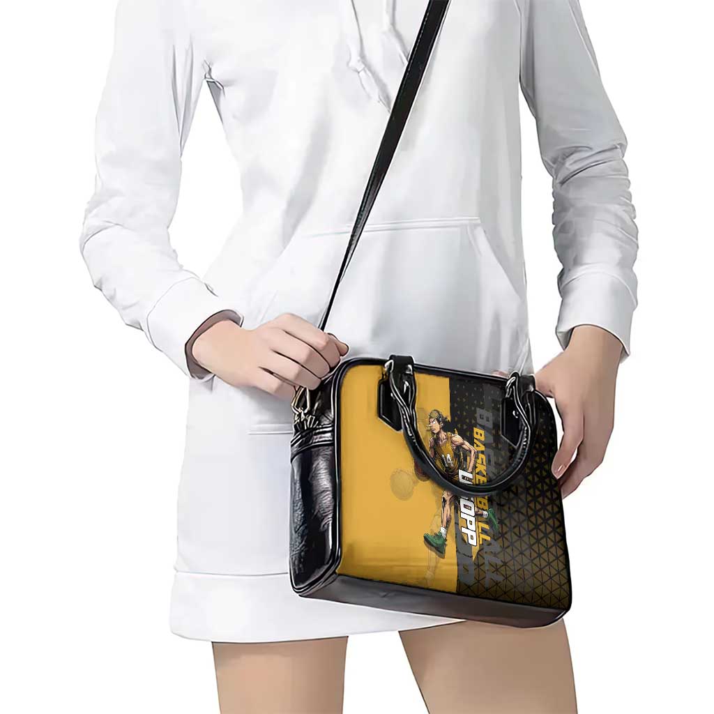 Usopp One Piece Basketball Theme Yellow and Black Design Shoulder Handbag with Sniper Emblem and Action Pose - The Mazicc
