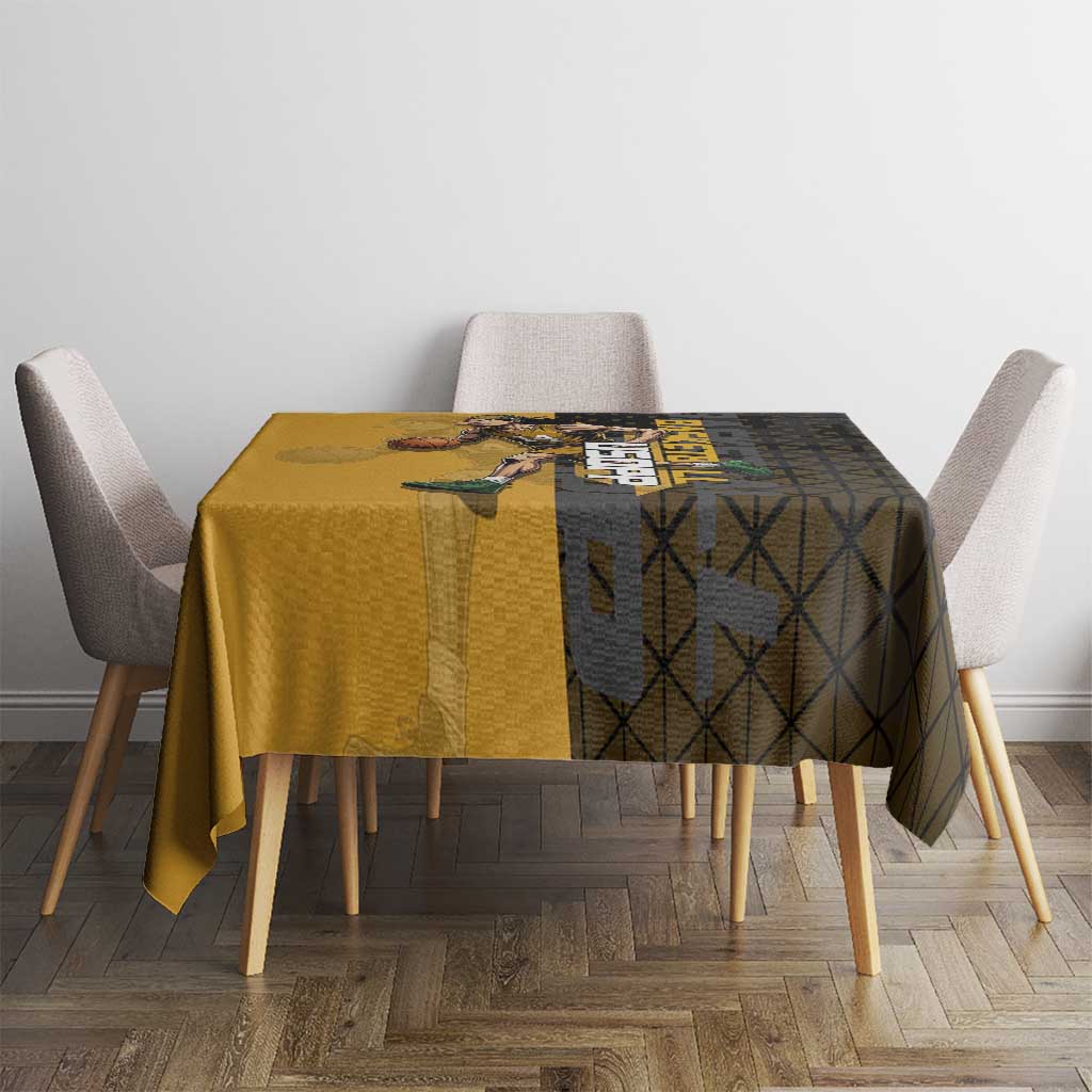 Usopp One Piece Basketball Theme Yellow and Black Design Tablecloth with Sniper Emblem and Action Pose - The Mazicc
