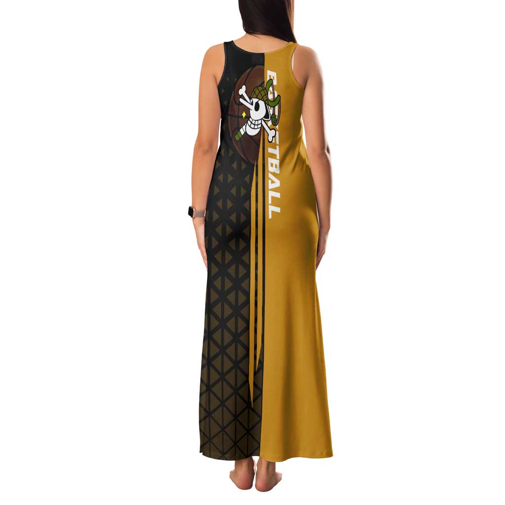 Usopp One Piece Basketball Theme Yellow and Black Design Tank Maxi Dress with Sniper Emblem and Action Pose - The Mazicc