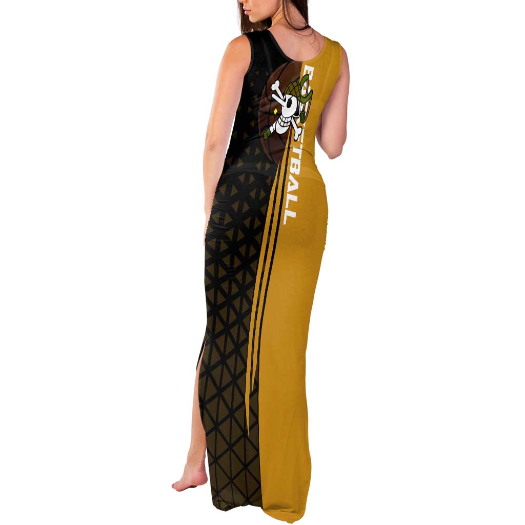 Usopp One Piece Basketball Theme Yellow and Black Design Tank Maxi Dress with Sniper Emblem and Action Pose - The Mazicc