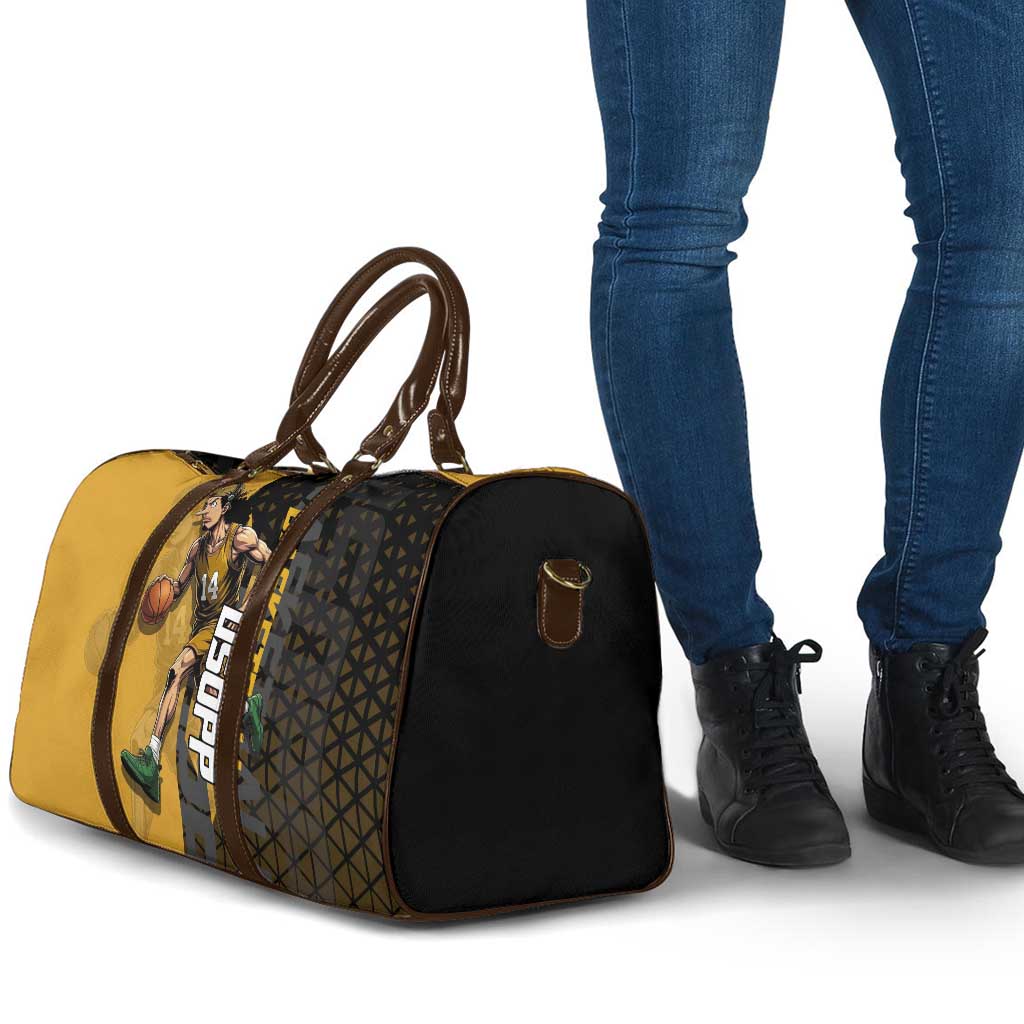 Usopp One Piece Basketball Theme Yellow and Black Design Travel Bag with Sniper Emblem and Action Pose - The Mazicc