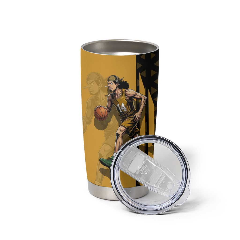 Usopp One Piece Basketball Theme Yellow and Black Design Tumbler Cup with Sniper Emblem and Action Pose - The Mazicc